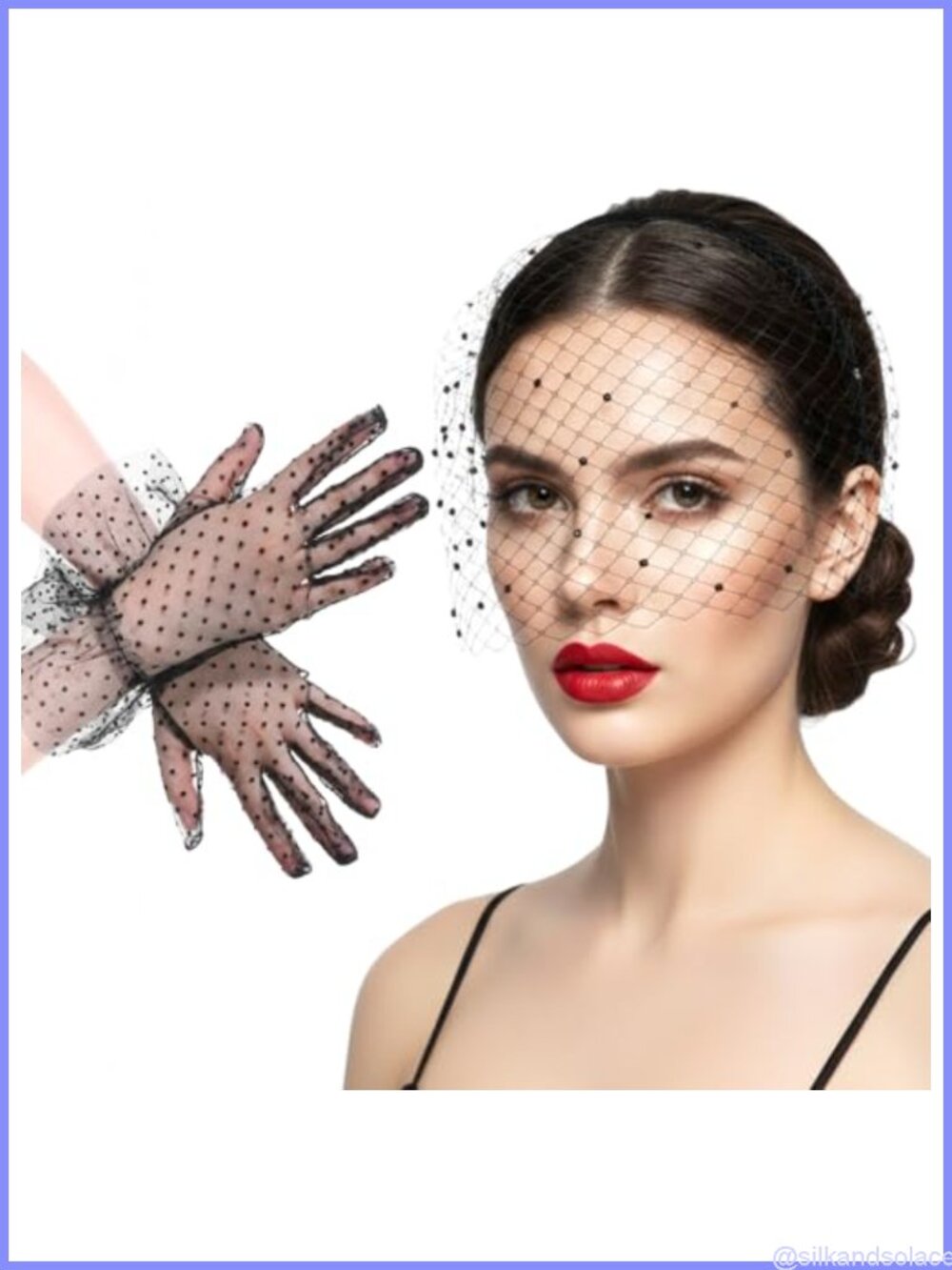 1920s Retro Mesh Birdcage Veil Headband with Lace Glove Set